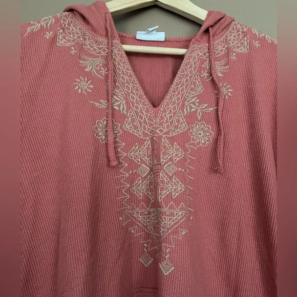 {J. Jill} Embroidered Waffle Knit with Hood in Dusty Rose - Womens XL - Picture 4 of 10